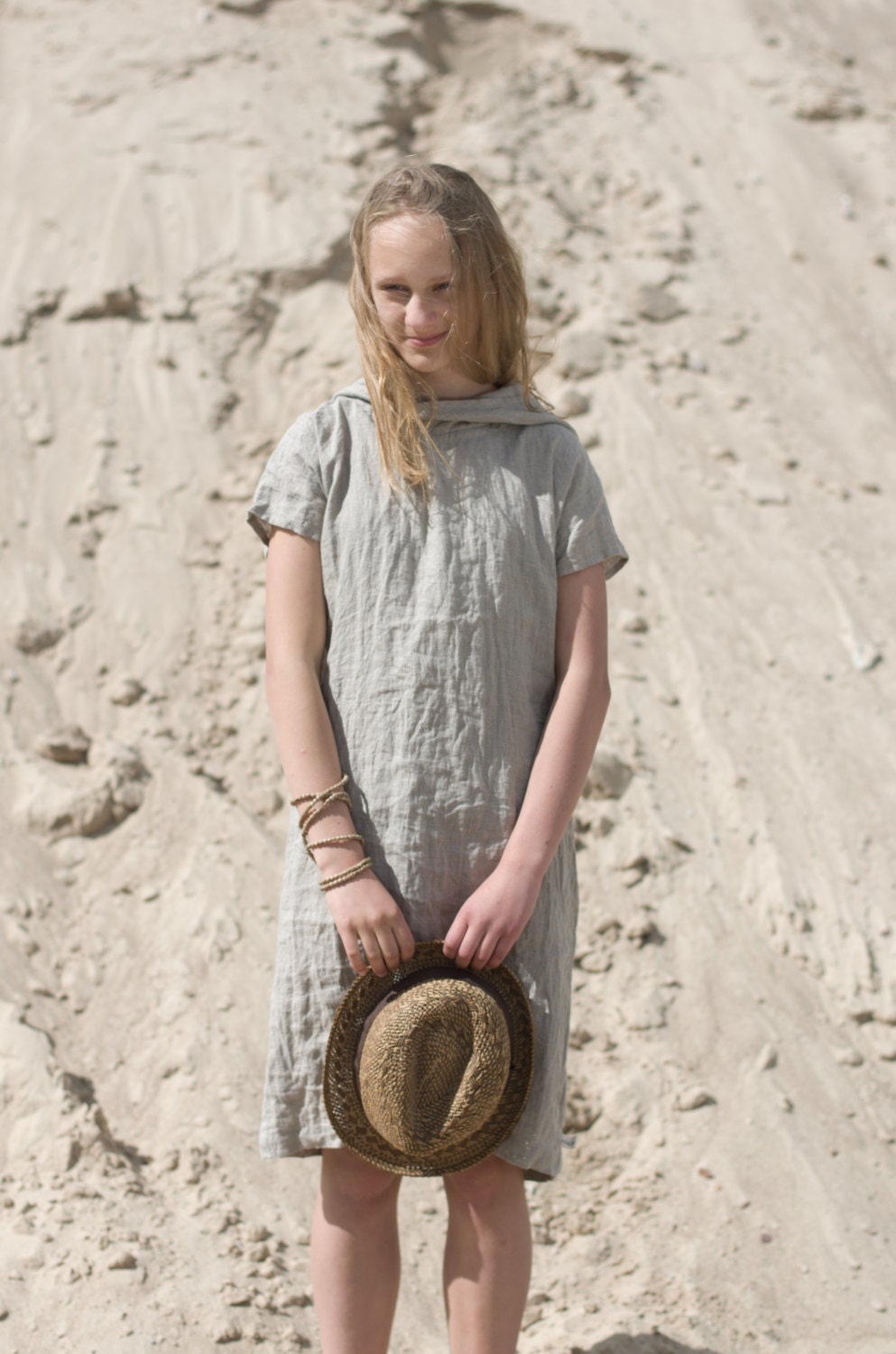Short sleeve linen hoodie dress forest | linen summer dress - Image 2