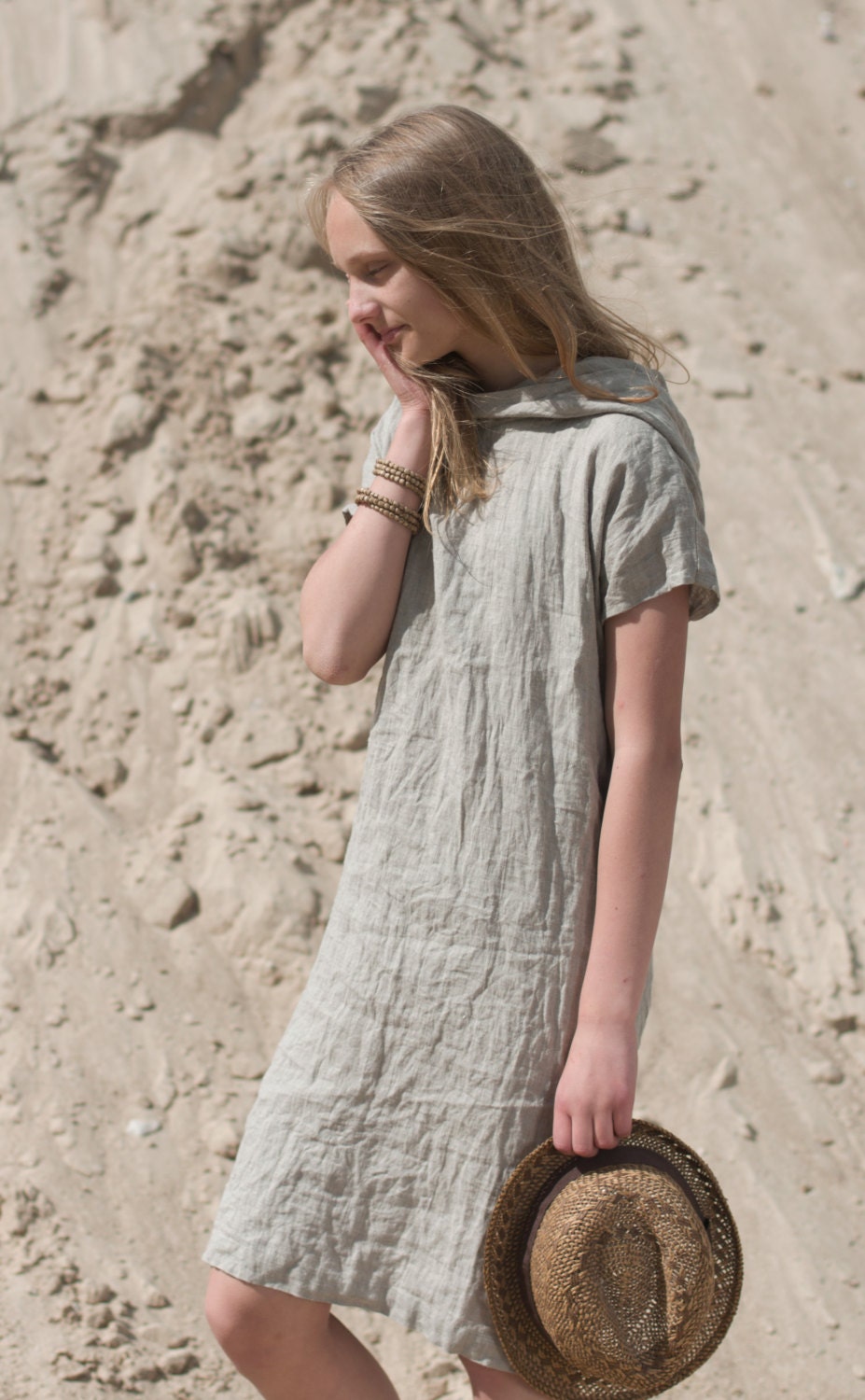 Short sleeve linen hoodie dress forest | linen summer dress - Image 4