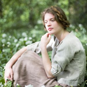 Linen top moon | loose linen top with gathered cuff and boat neck | loose summer blouse | linen top women | romantic linen blouse