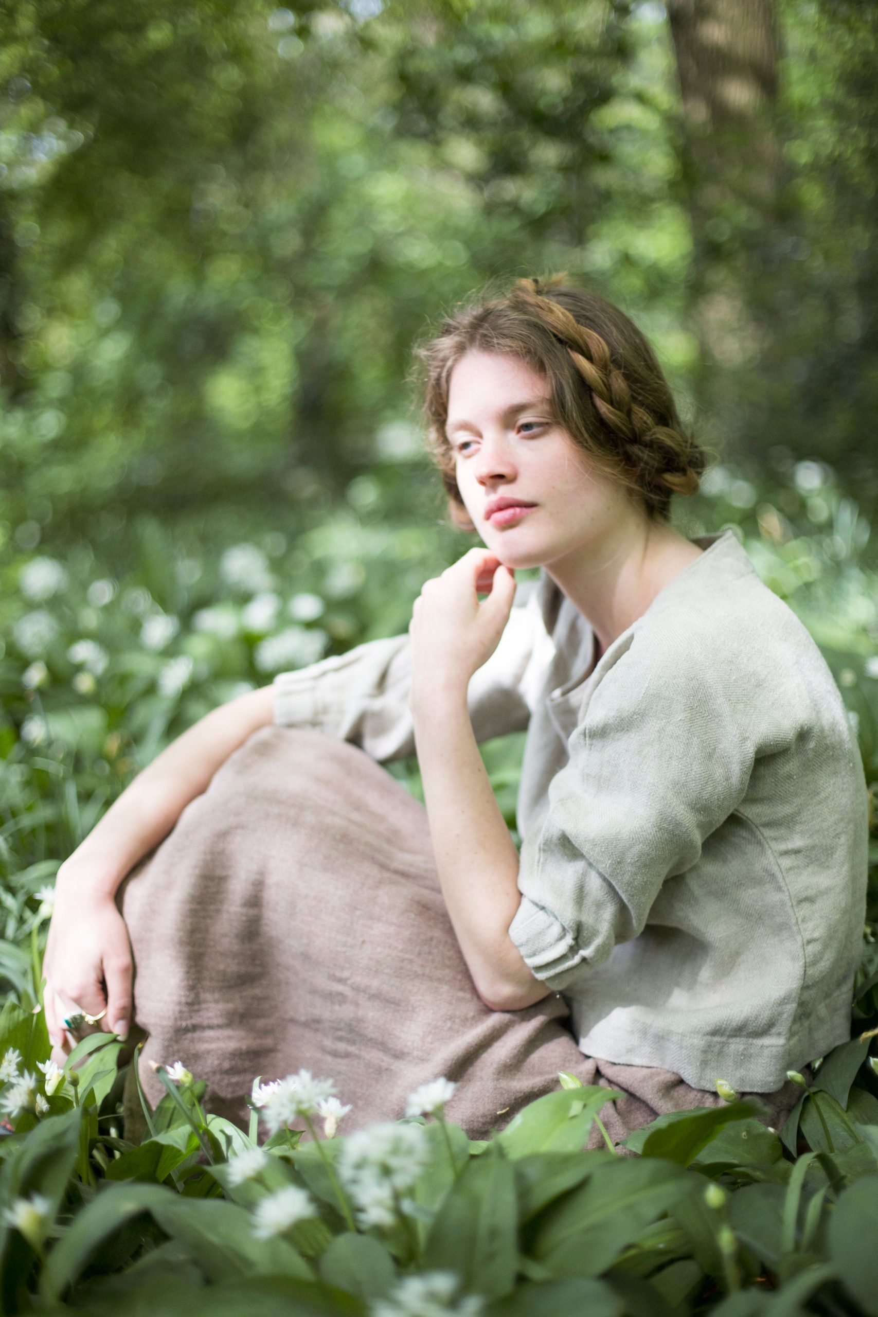 Linen top moon | loose linen top with gathered cuff and boat neck | loose summer blouse | linen top women | romantic linen blouse