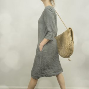 Linen shift dress dune | linen dress with sleeves and pockets