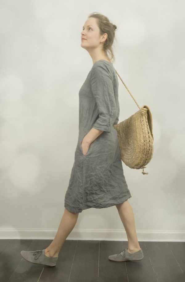 Linen shift dress dune | linen dress with sleeves and pockets