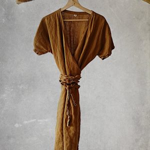 Linen wrap dress squirrel | summer wrap over dress