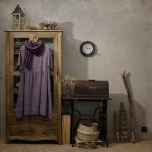 Linen dress monet | v-neck dress with half-length sleeves