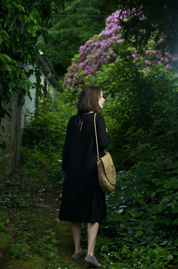 Linen summer dress trapeze | dress with long sleeves for women - Image 5