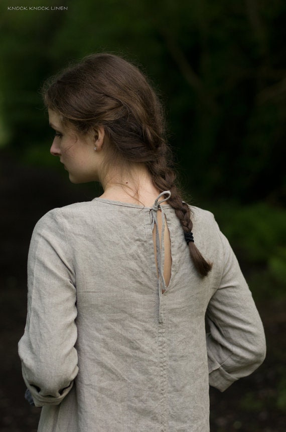 Linen summer dress trapeze | dress with long sleeves for women - Image 6