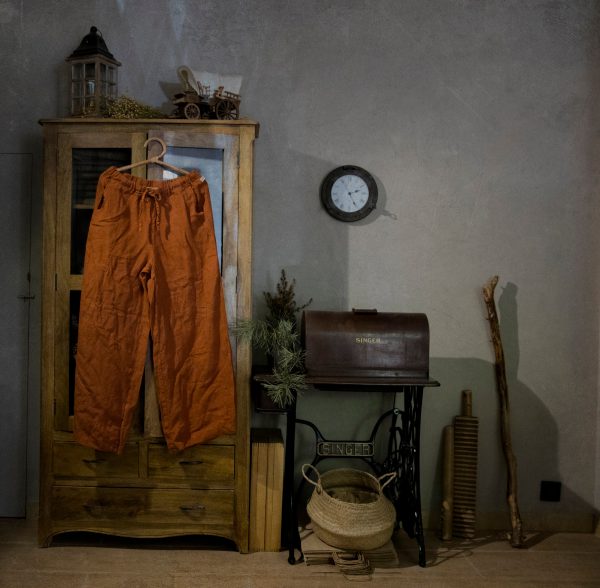 Wide leg linen pants wind | elastic waist trousers