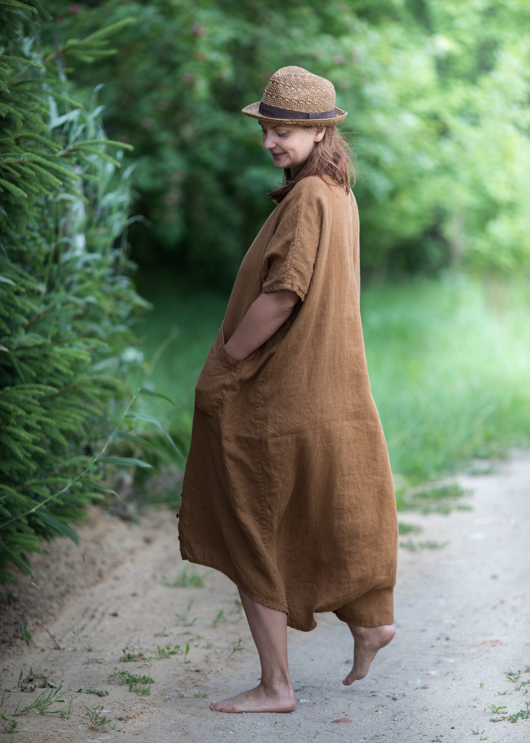 Loose buttoned linen dress | oversized summer dress with pockets - Image 3