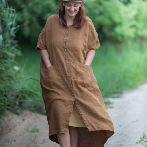 Loose buttoned linen dress | oversized summer dress with pockets