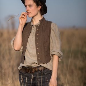 Women's linen buttoned vest waistcoat