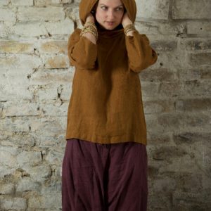 Linen hooded pullover forest