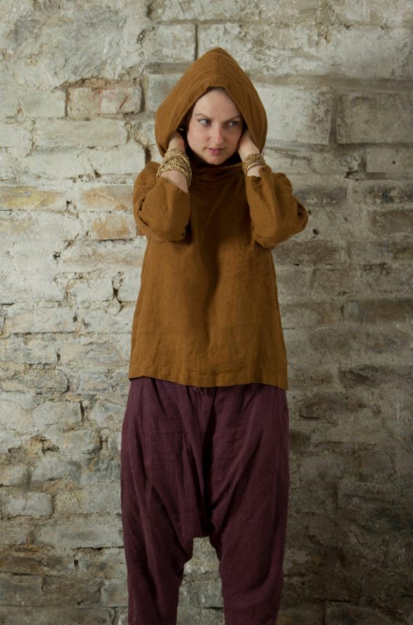 Linen hooded pullover forest