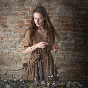 Button down linen dress provence  | buttoned linen dress