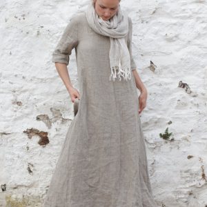Long linen dress with sleeves monk | long sleeves | medieval dress | viking linen dress | festival dress | kirtle dress | with pockets