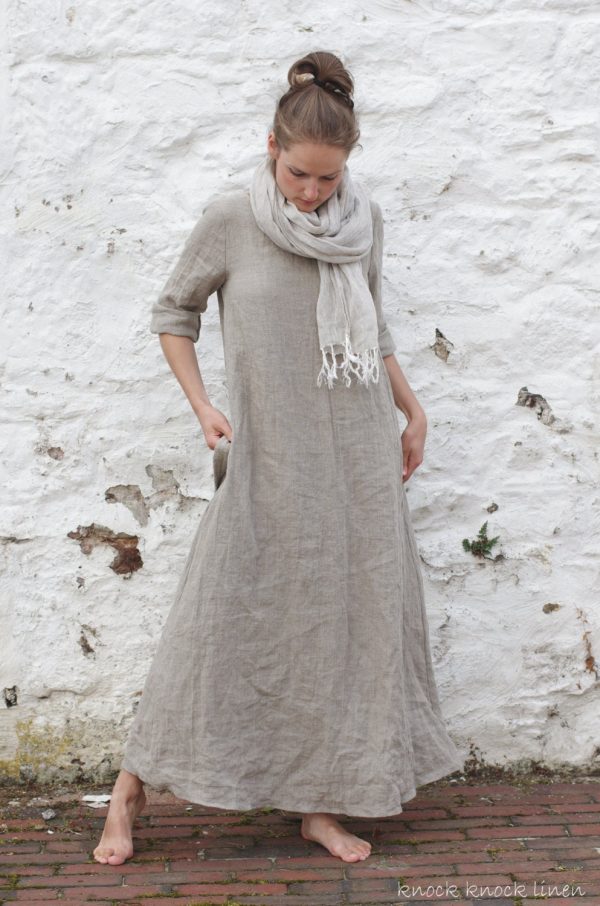 Long linen dress with sleeves monk | long sleeves | medieval dress | viking linen dress | festival dress | kirtle dress | with pockets