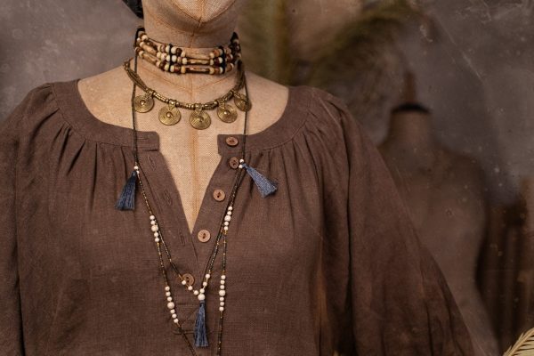 Linen dress nomad | boho maxi linen dress with half sleeves