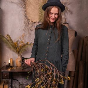 Buttoned linen dress victoria with long sleeves