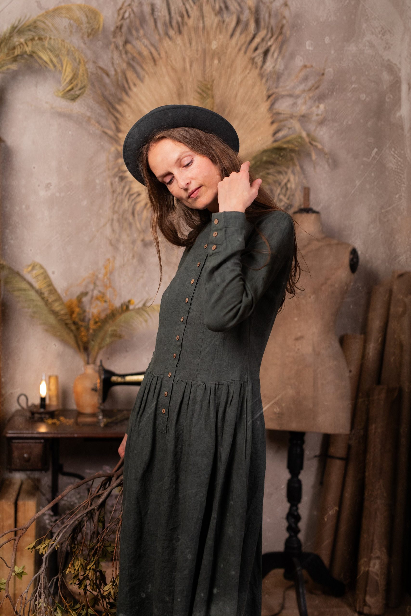 Long linen dress victoria | 19th century linen dress | antique dress | button front dress | boho dress | elvish dress | cottage witch dress - Image 5