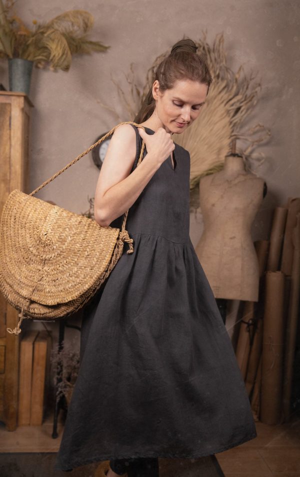 Sleeveless linen dress monet | below the knee linen dress