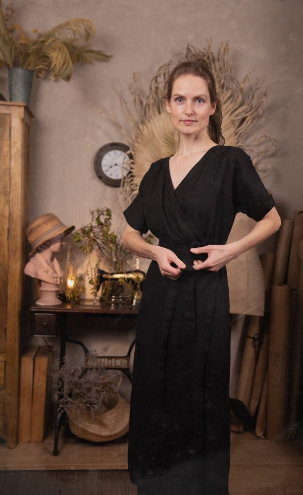 Linen wrap dress squirrel | summer wrap over dress