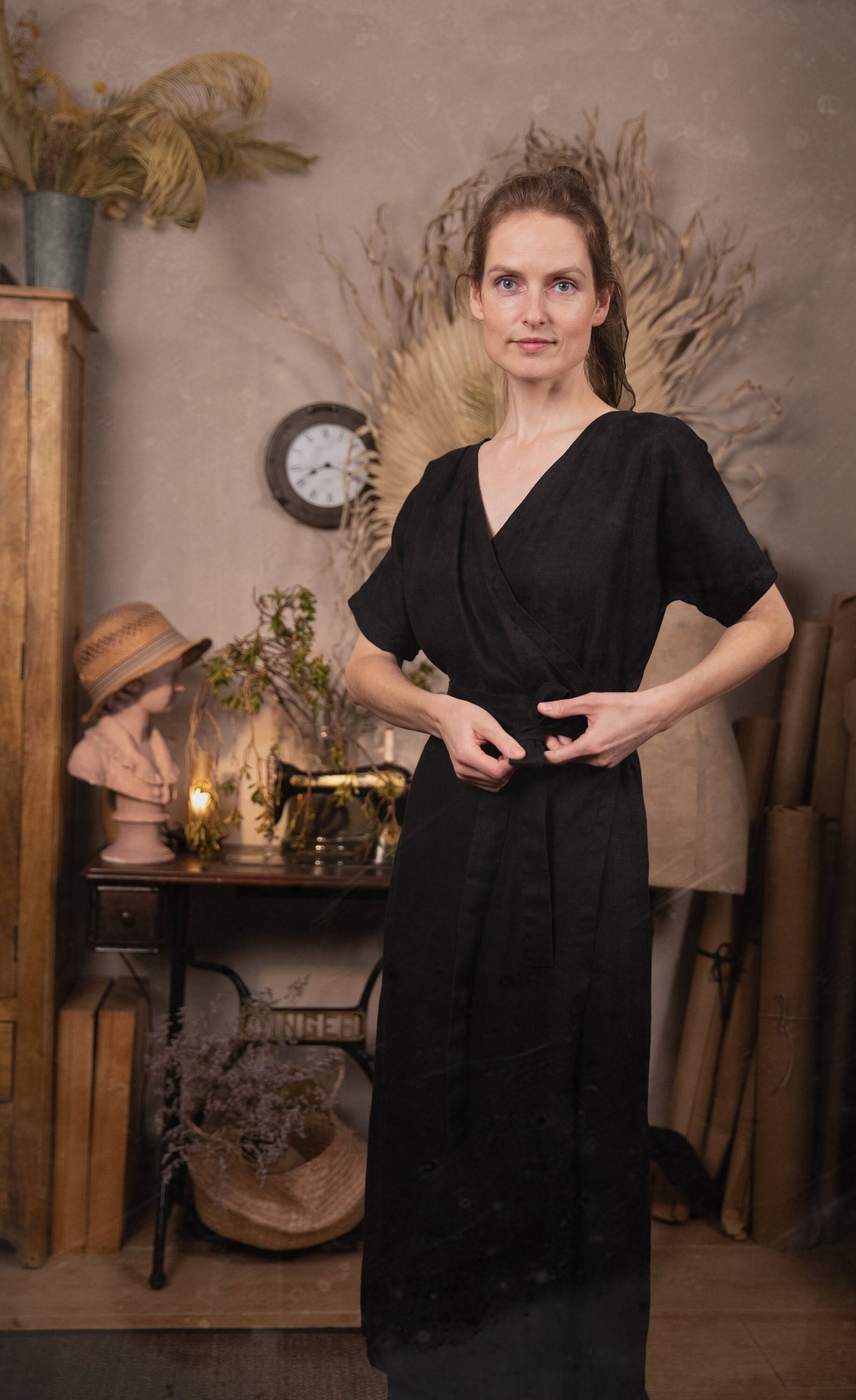 Linen wrap dress squirrel | summer wrap over dress