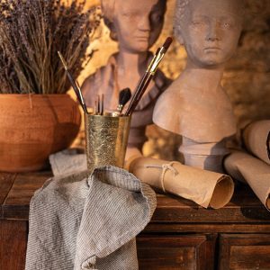 2 kitchen towels in grandpa stripes | linen dish cloth