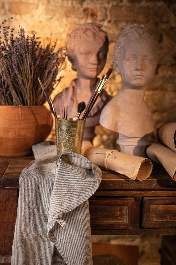 2 kitchen towels in grandpa stripes | linen dish cloth