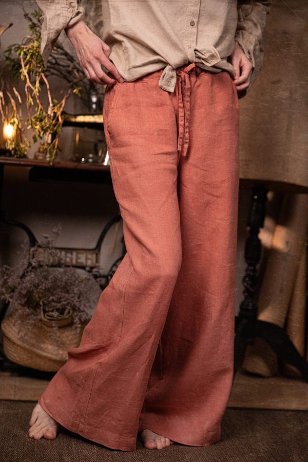 Wide leg linen pants wind