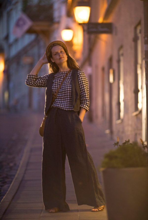 Wide leg palazzo pants wind | elastic waist linen trousers