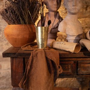 A set of 2 linen kitchen towels in ginger brown linen