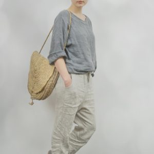 Elastic waist pants simplicity | linen tapered trouser