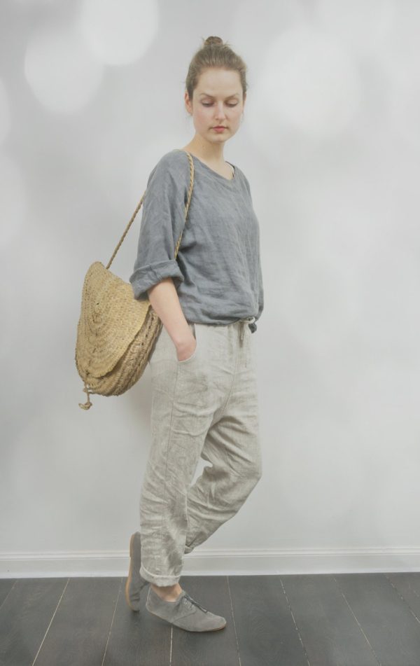Elastic waist pants simplicity | linen tapered trouser