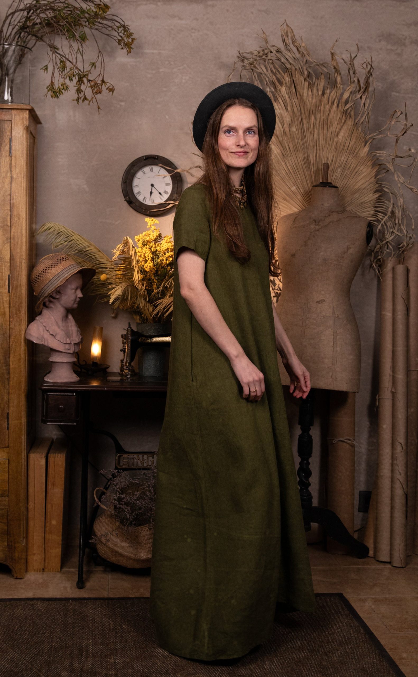 Short sleeve linen dress monk | minimal long dress | maxi dress - Image 5