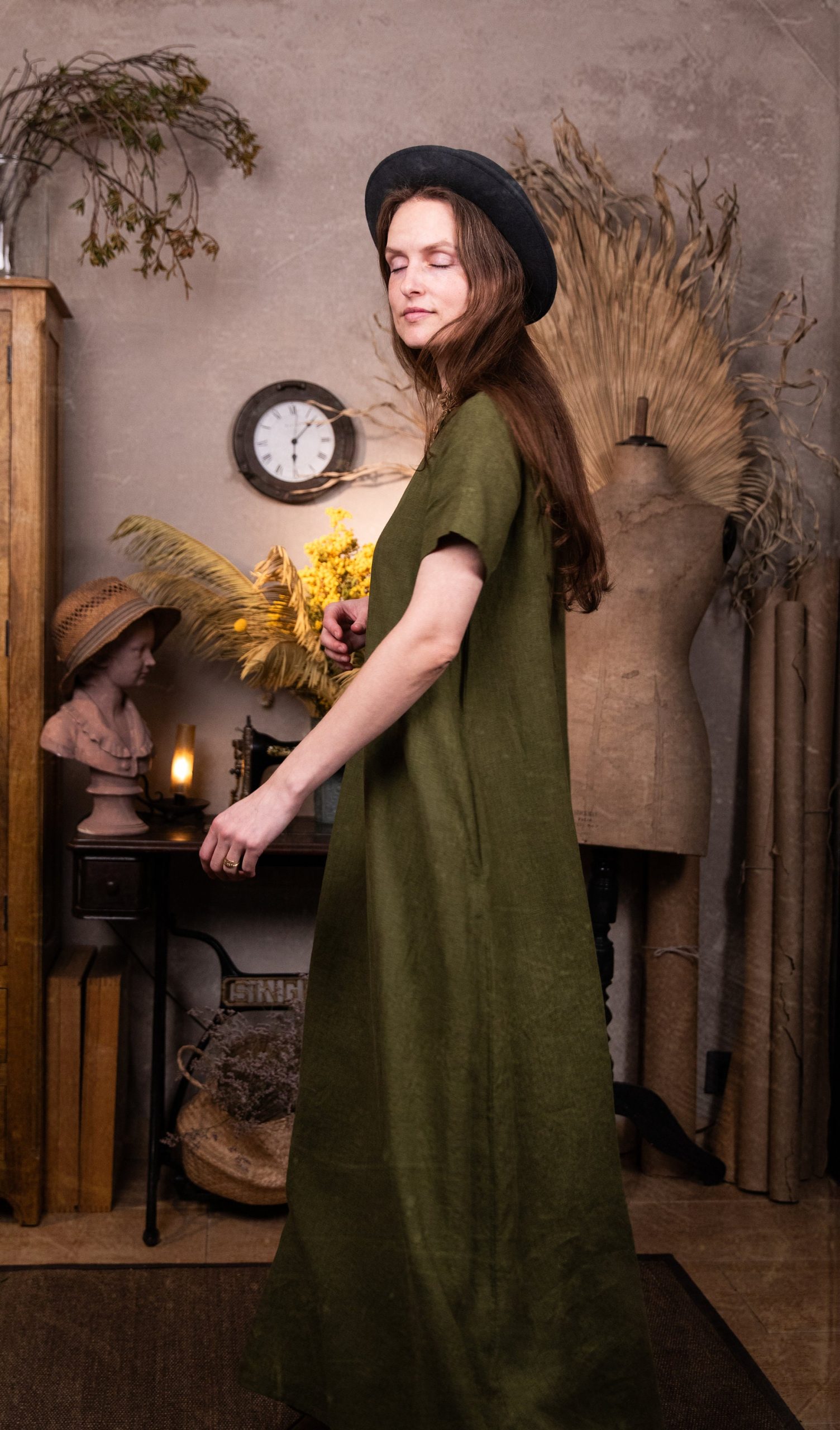 Short sleeve linen dress monk | minimal long dress | maxi dress - Image 6