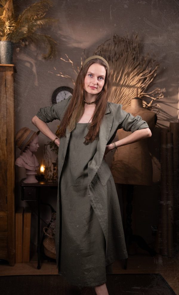 Linen jacket studio with elbow patches | loose linen coat