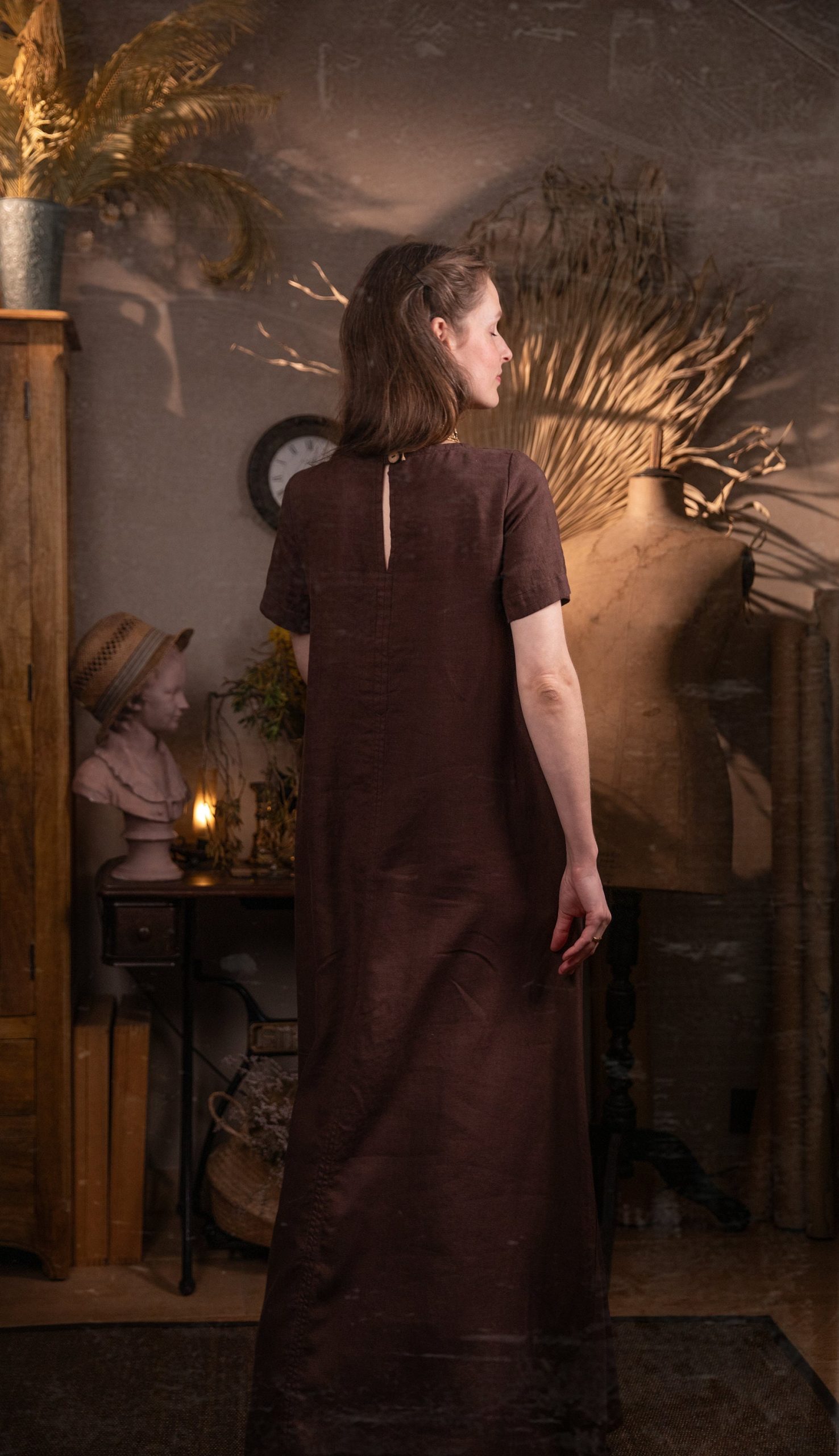 Short sleeve linen dress monk | minimal long dress | maxi dress - Image 3