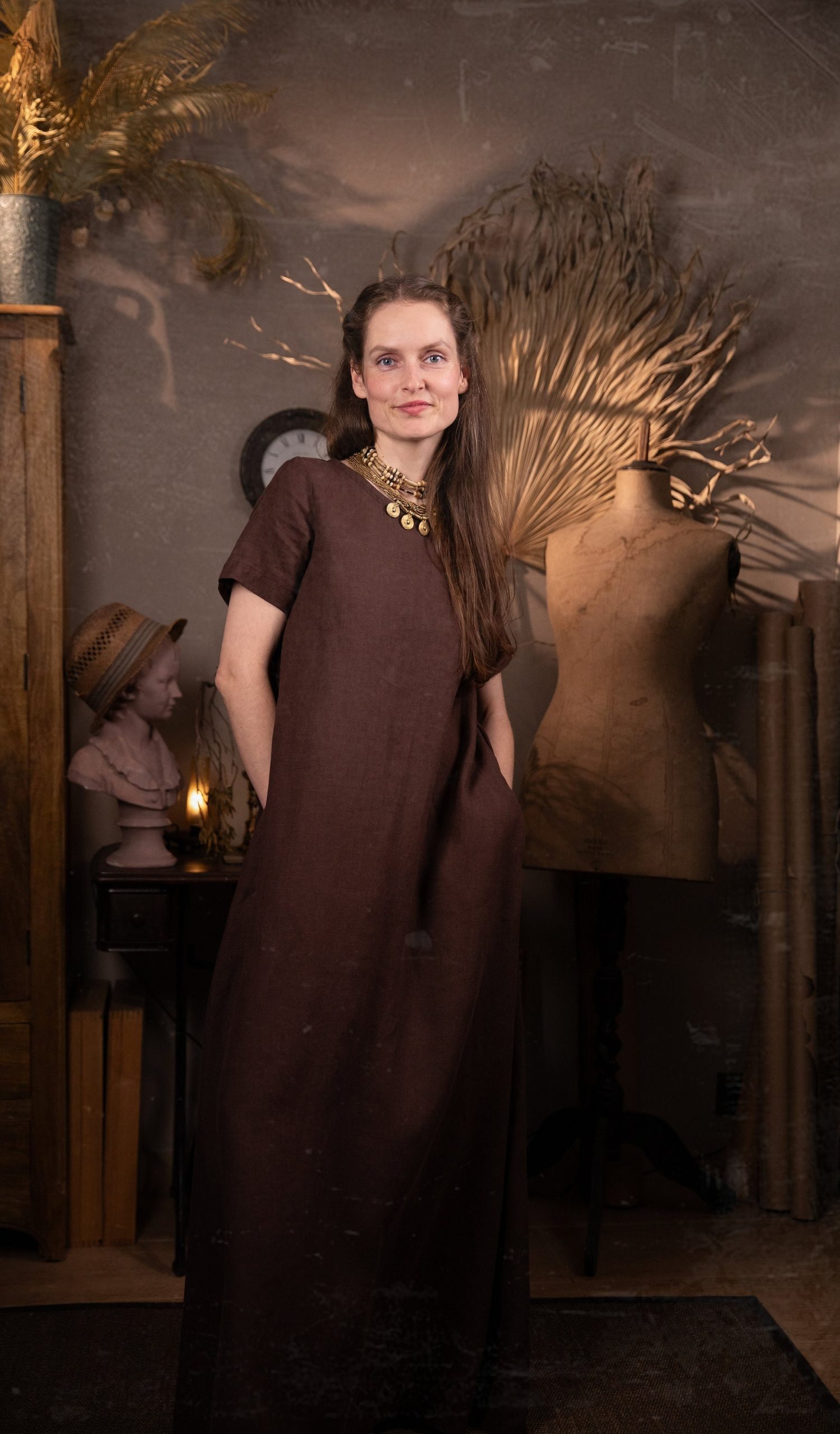 Short sleeve linen dress monk | minimal long dress | maxi dress - Image 2