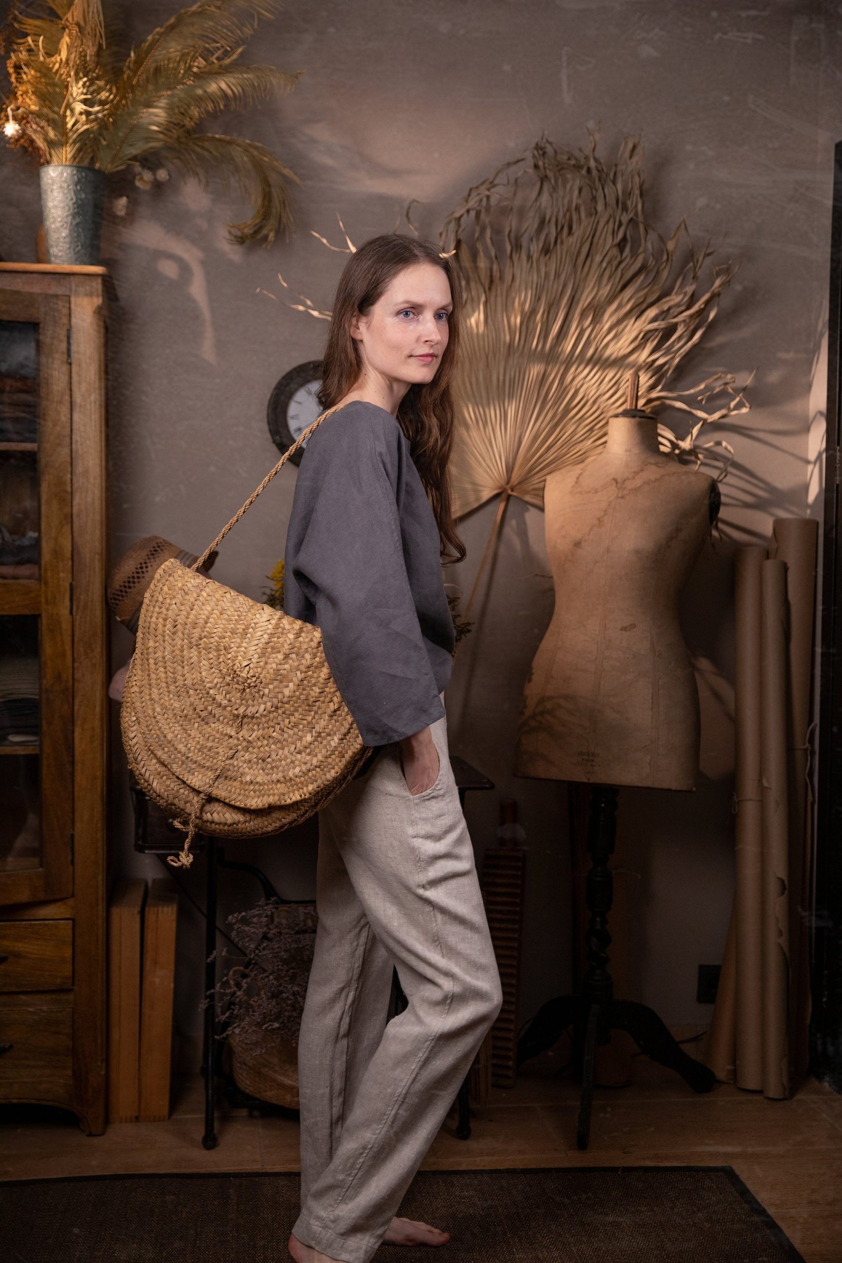 Elastic waist pants simplicity | linen tapered trouser - Image 4