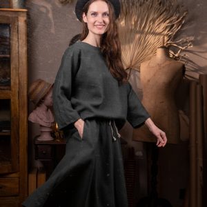 Diagonal cut linen skirt swing | semi-circle linen skirt