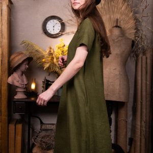Linen maxi dress with short sleeves
