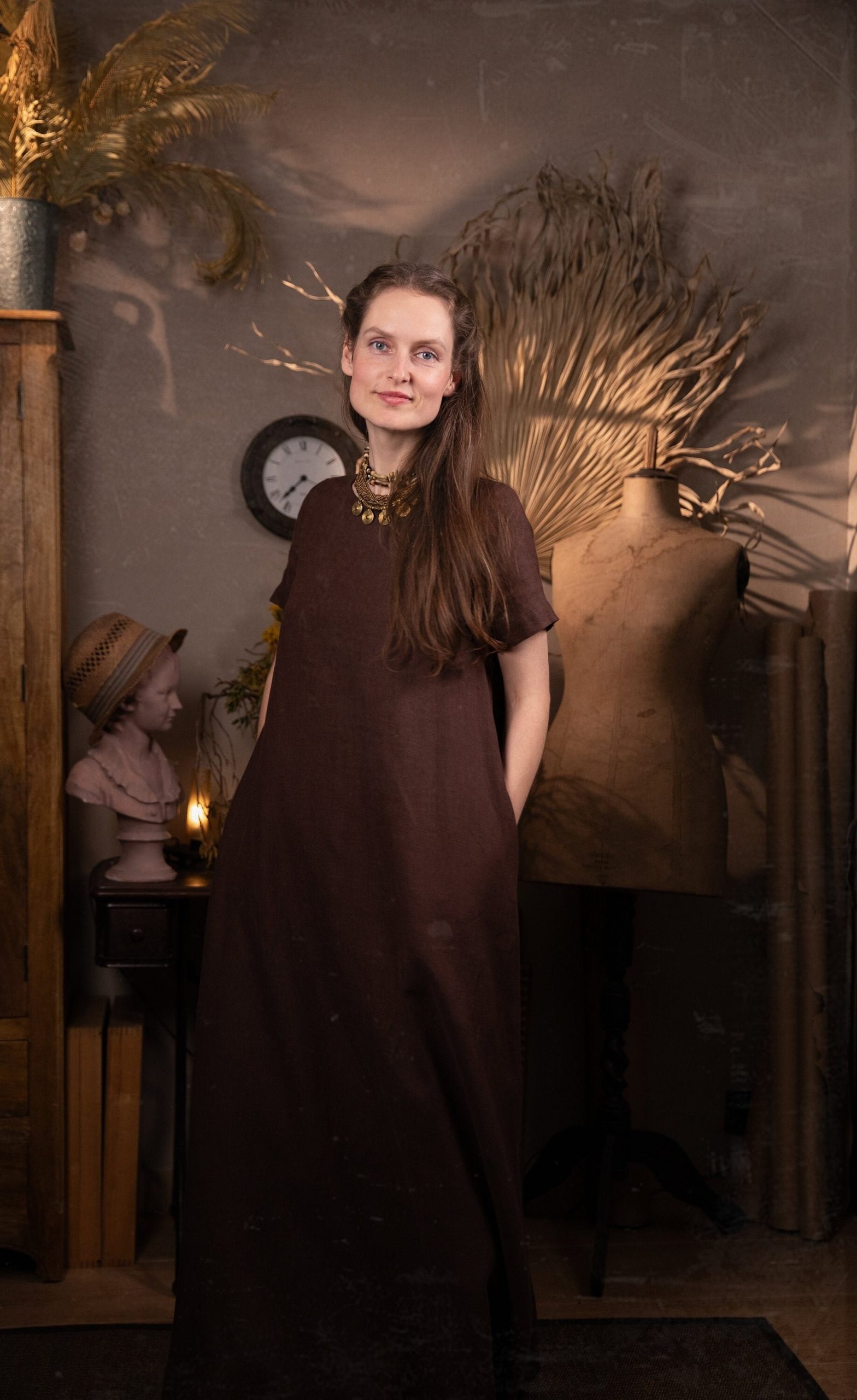 Short sleeve linen dress monk | minimal long dress | maxi dress