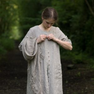 Linen loose dress country | linen buttoned dress coat