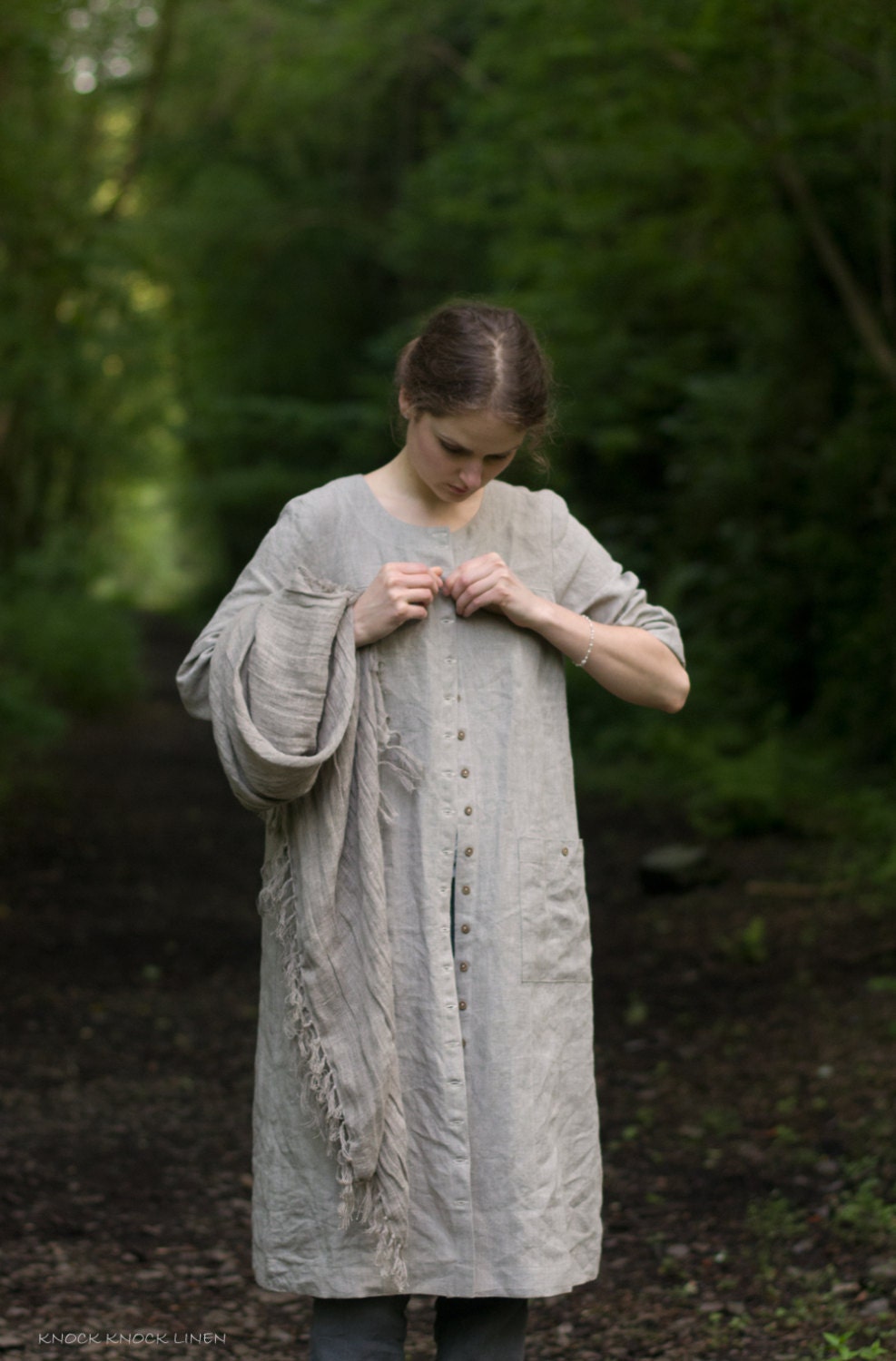 Linen loose dress country | linen buttoned dress coat