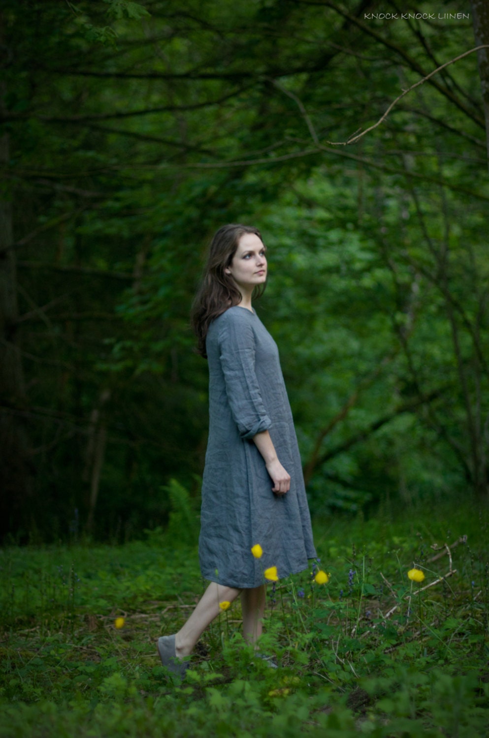 Linen summer dress trapeze | dress with long sleeves for women - Image 2