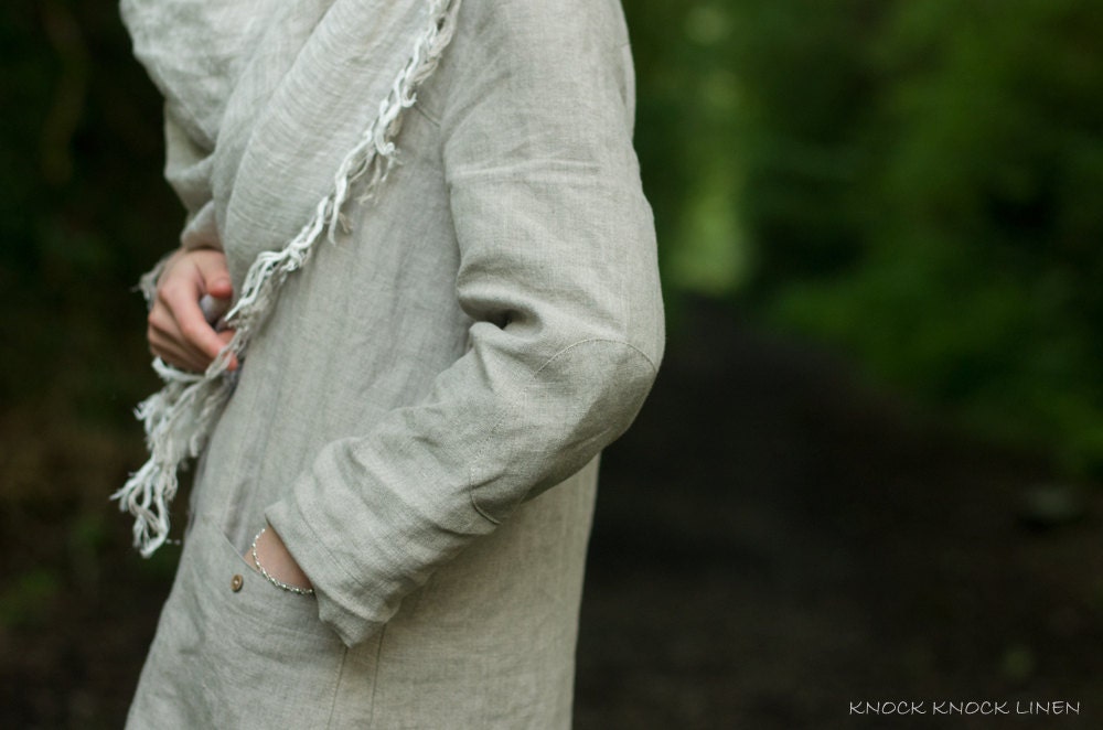 Linen loose dress country | linen buttoned dress coat - Image 3