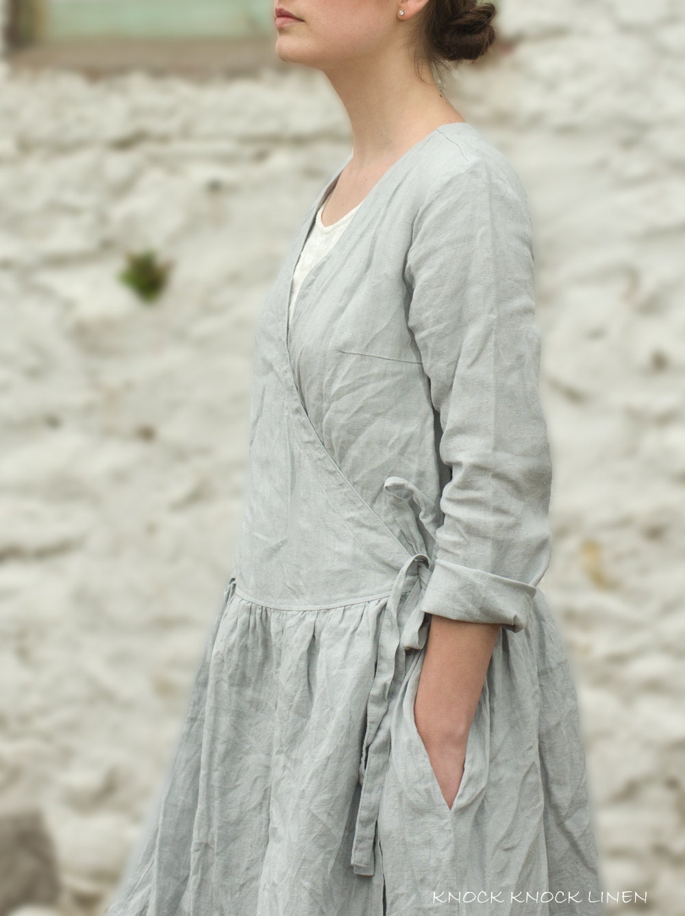Romantic linen wrap dress with pockets september