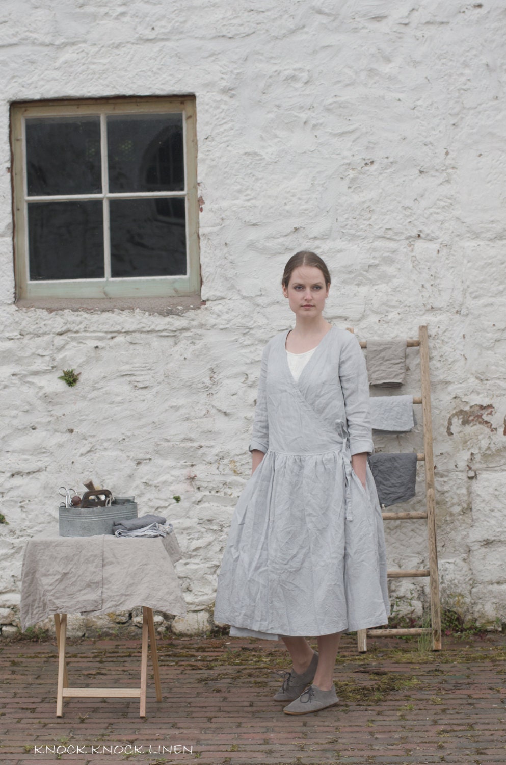 Romantic linen wrap dress with pockets september - Image 3