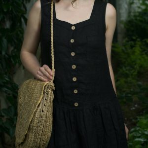 Sleeveless buttoned linen dress magnolia