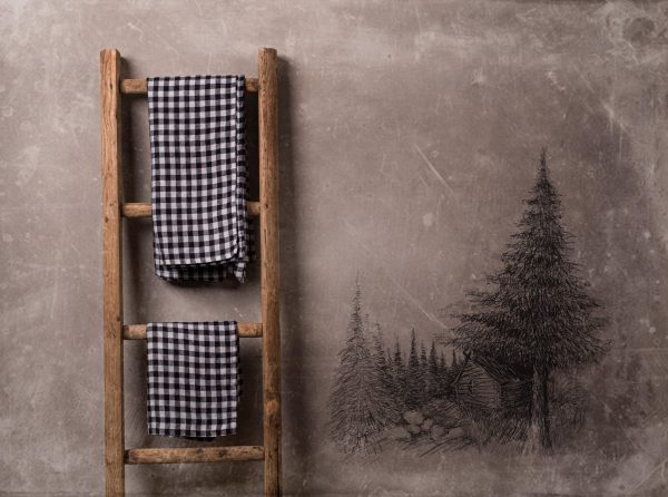 Linen bath towel black gingham | lightweight bath towel