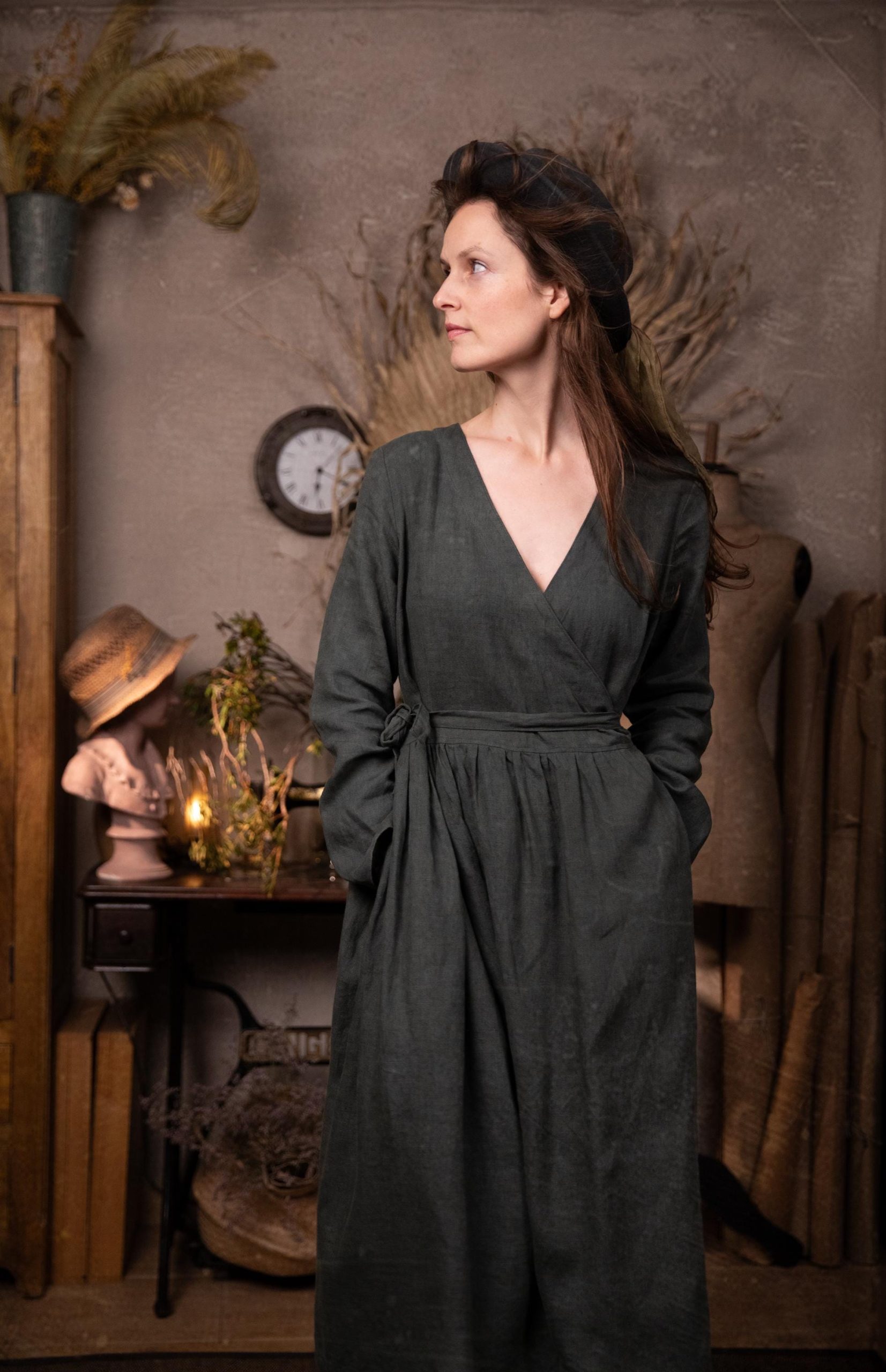 Romantic linen wrap dress with pockets september - Image 6